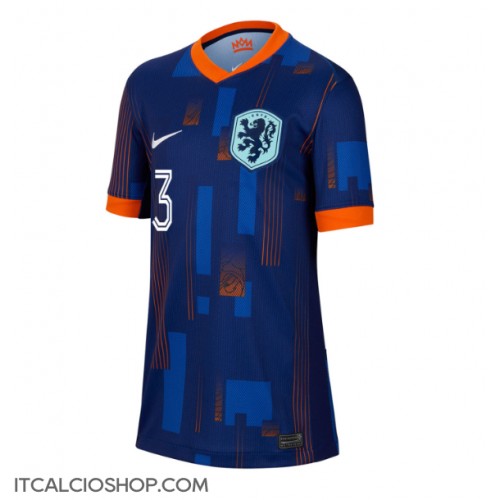 Olanda Matthijs de Ligt #3 Seconda Maglia Femmina Europei 2024 Manica Corta